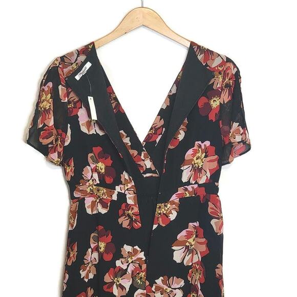 Madewell Black Red Floral Mini Dress V Neck Short Sleeve Fit and Flare Chic 4 - Picture 10 of 16